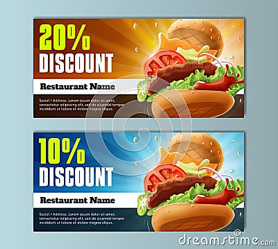 Burger Discount Voucher Template Vector Illustration