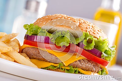 Burger and French Fries Stock Photo