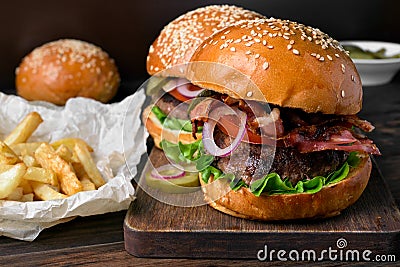 Burger and french fries Stock Photo