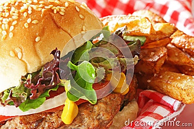 Burger and Fries Stock Photo