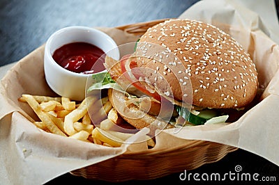 Burger with fries Stock Photo