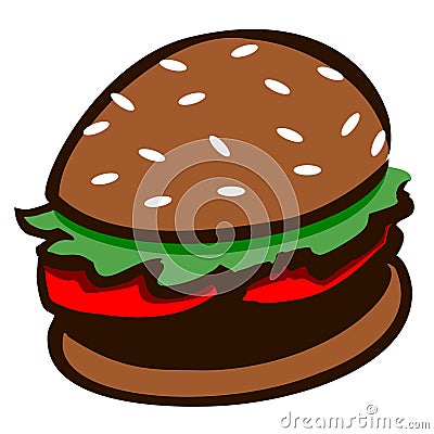 Burger Grilled Brioche Bun Lettuce Tomato Patty Food Simple Icon Isolated Stock Photo