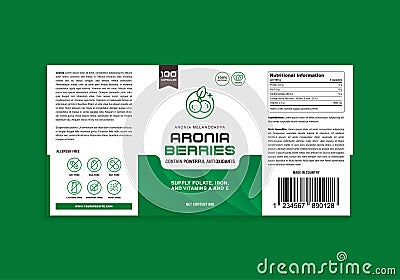 Aronia Berries Supplement Vitamin Organic Alergen Free Label Design Vector Illustration