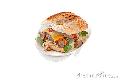 Burger handmade in a rustic style on a clean white background. Stock Photo
