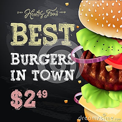 Burger house poster on chalkboard, fastfood Vector Illustration
