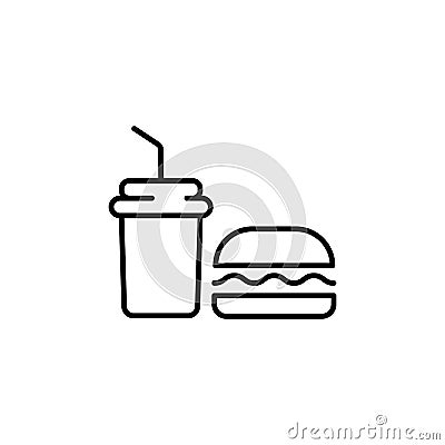 Burger Icon. Chicken burger, burger with cold coffee, burger with cold coffee and french chips icon. flat, vector, color Vector Illustration