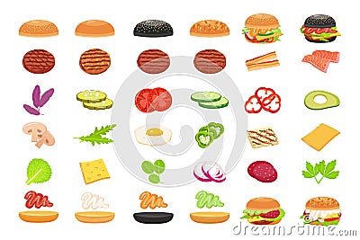 Burger icons set cartoon vector. Food hamburger Vector Illustration