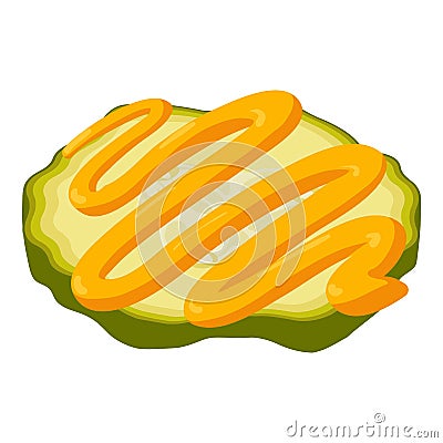 Burger ingredient icon isometric vector. Pickled cucumber slice and sauce strip Vector Illustration