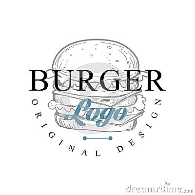 Burger logo original design, retro emblem for bakery shop, cafe, restaurant, cooking business, brand identity vector Vector Illustration