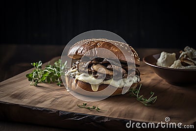 burger made with a grilled portobello mushroom Stock Photo