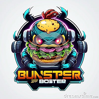 Burger monster cyberpunk style new design logo esport Stock Photo