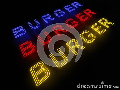 Burger Neon Sign Stock Photo