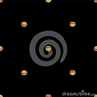 Burger pixel art pattern seamless. Hamburger pixelated background. Fast food 8 bit texture Vector Illustration