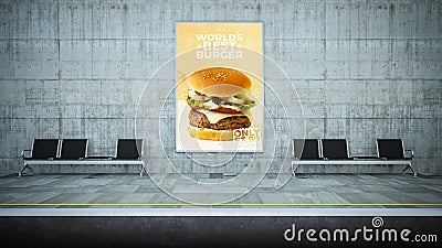 burger poster billboard mockup on underground station Stock Photo