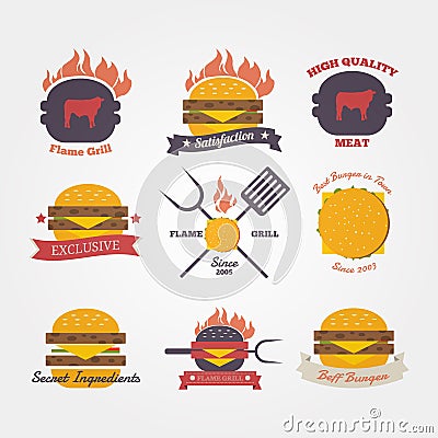 Burger restaurant flat design vintage label Vector Illustration