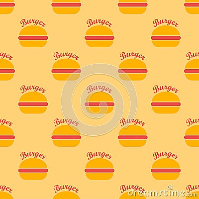 Burger seamless pattern. Burger with lettering in retro color palette. Fast food concept in flat design Vector Illustration