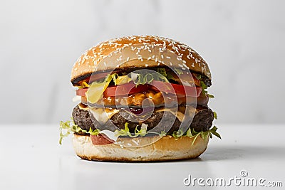 Burger showcased against a white isolated background in foodgraphy Stock Photo