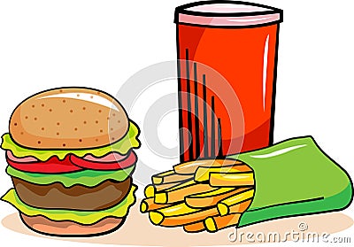 Burger, soda drinks and french fries Vector Illustration