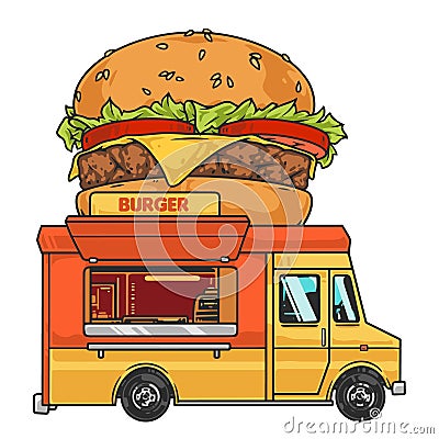 Burger van restaurant sticker colorful Vector Illustration