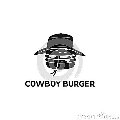 COWBOY BURGER CONCEPT DESIGN, WITH BURGER AND COBOY HAT ON IT, PERFECT FOR RESTAURANT LOGO Vector Illustration