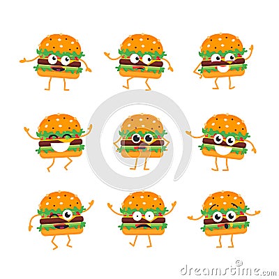 Burger - vector set of mascot illustrations. Vector Illustration