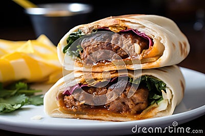 burger wrapped in a roti indian bread instead of a bun Stock Photo