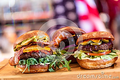 Burgers in american restaurant Stock Photo