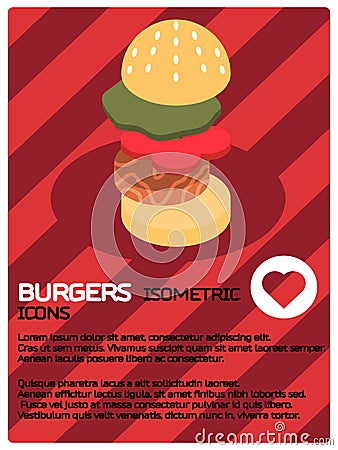 Burgers color isometric poster Vector Illustration