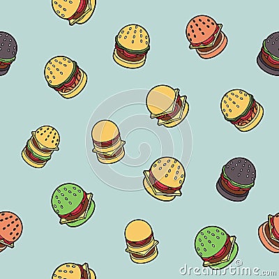 Burgers color outline isometric pattern Vector Illustration