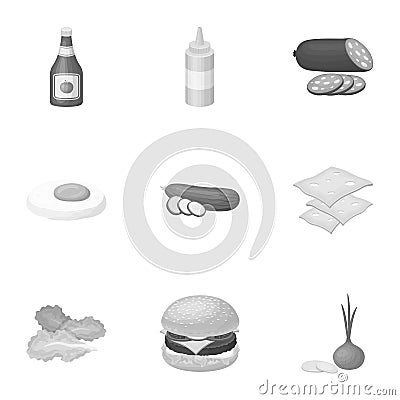 Burgers and ingredients set collection icons in monochrome Vector Illustration