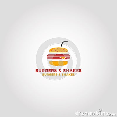 Burgers & Shakes Vector logo design template idea Vector Illustration