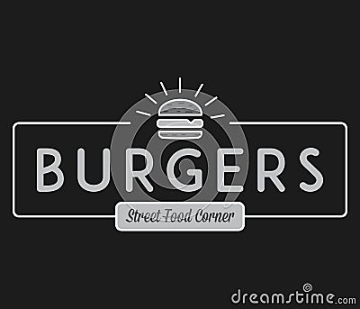 Burgers street food white on black Cartoon Illustration