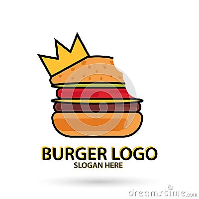King Burgers vector logo, icon and mascot fast food Flat design style. vector illustrator Vector Illustration