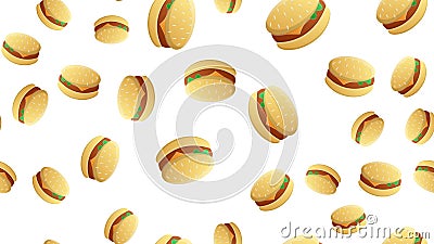 Burgers on a white background, pattern, vector illustration. appetizing delicious lunch, stuffed sandwiches. meat, green burger, Vector Illustration