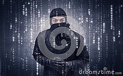 Burglar in action with encoded concept. Stock Photo