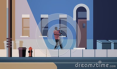 Burglar in black mask using crowbar breaking entering into home criminal thief character trying to force window night Vector Illustration