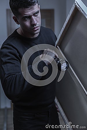 Burglar and his loot Stock Photo