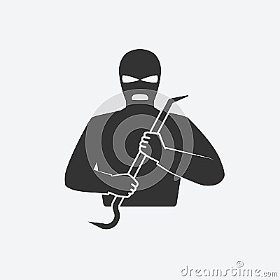Burglar in mask with crowbar Vector Illustration