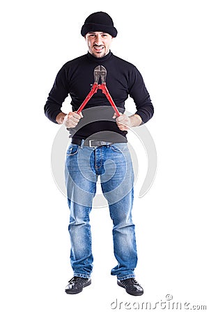 Burglar with wire cutters Stock Photo