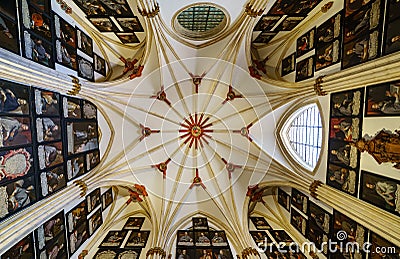 Burgos cathedral dome with many paintings of bishops. Spain Editorial Stock Photo