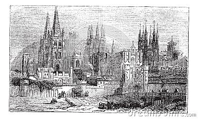 Burgos, city, Spain, vintage engraving Vector Illustration