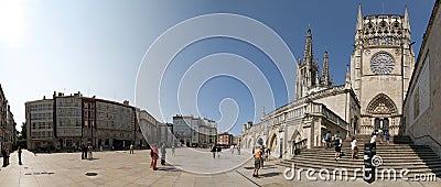 Panoramic view of Rey San Fernando square, where the famous Burgos cathedral is located Editorial Stock Photo