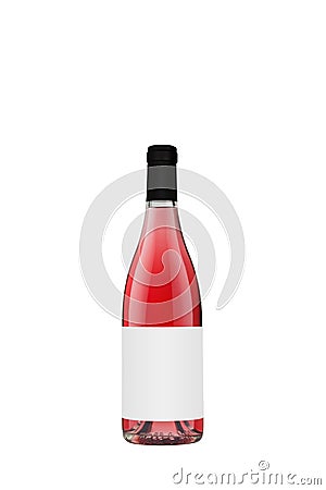 Burgundy bottle with cherry wine, clear glass, blank labels, isolated Stock Photo
