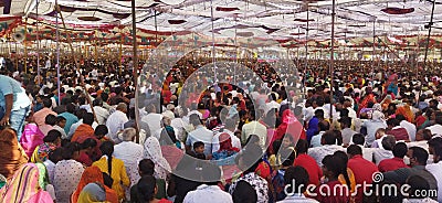 Burhanpurlots of people gathering to listen a saint. A Hindu saint Maharaj Pradeep Mishra ji addressing to people. Editorial Stock Photo