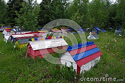 BURIAL SPIRIT HOUSES. Ð¡emetery Stock Photo