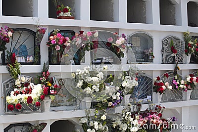 Burial vaults in a cemetery on Day of the Dead Editorial Stock Photo