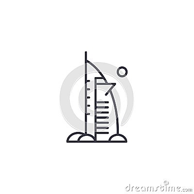 Burj Al Arab hotel linear icon concept. Burj Al Arab hotel line vector sign, symbol, illustration. Vector Illustration