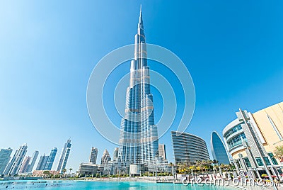 Magnificent Burj Khalifa building in downtown Dubai, UAE Editorial Stock Photo