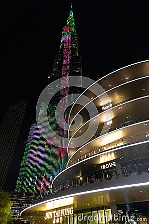 The burj khalifa at night, Dubai. Modern architecture. Editorial Stock Photo