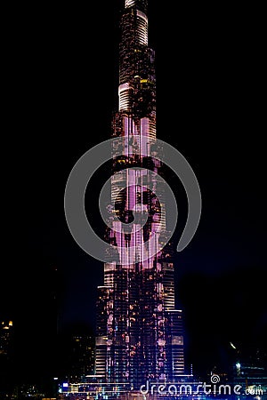 Burj Khalifa with colorful LED show Happy New Year Dubai, UAE Editorial Stock Photo